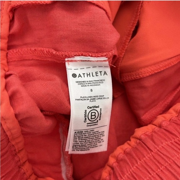Athleta Playa Linen Wide Leg Crop Pants Womens Size 8 Bright Coral - Picture 2 of 12